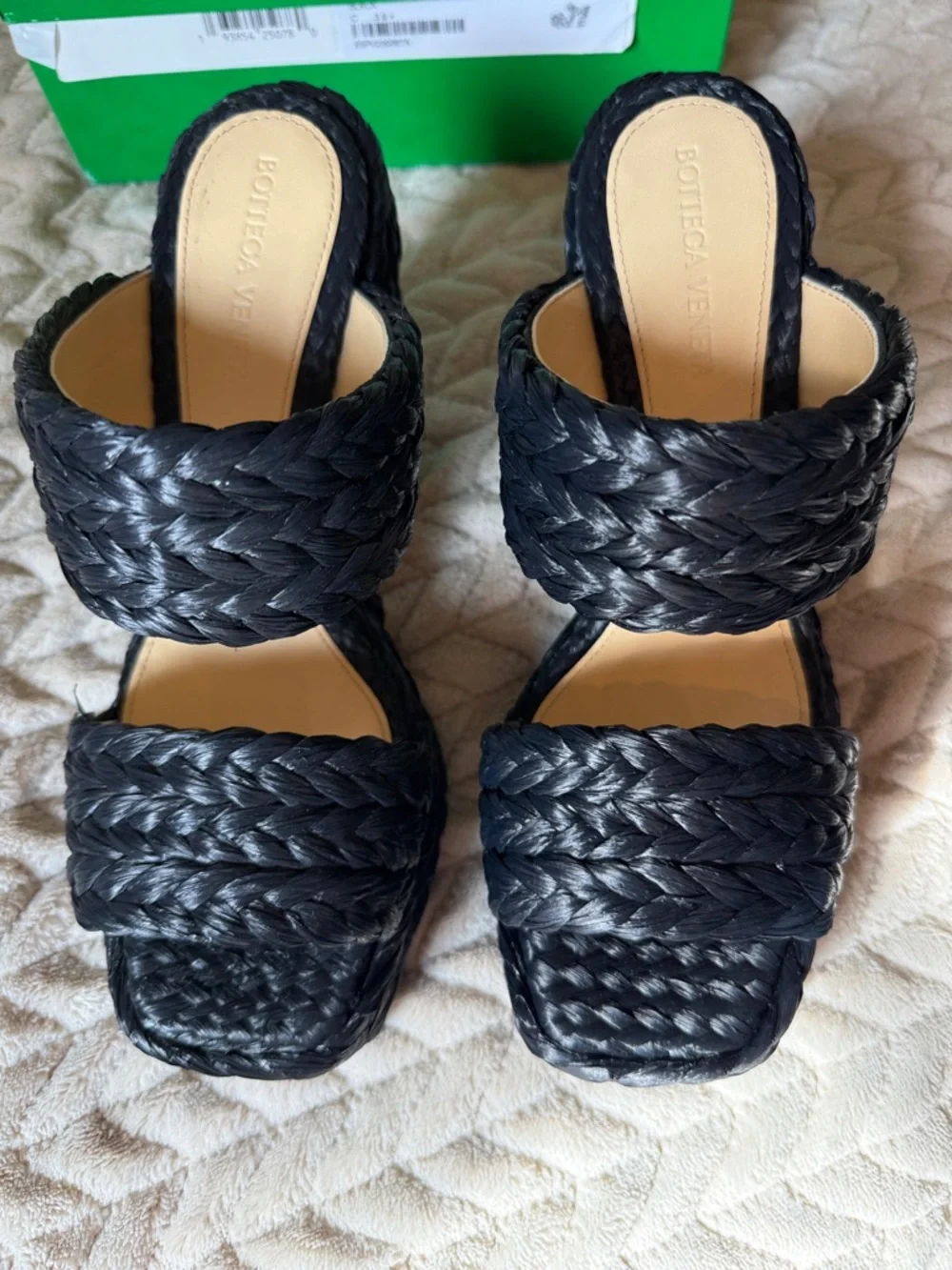 💫✨ Bottega Veneta Black Braided Raffia Double-Strap Platform Sandals NWT size 39